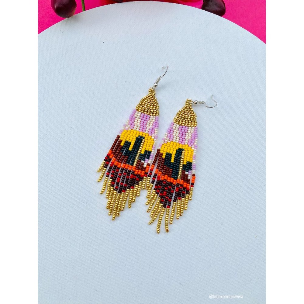 Beaded Earrings, Mexican Earrings, Huichol Art, Multicolor Mexican Earrings